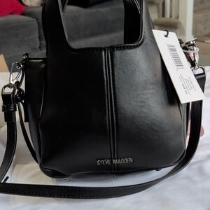 Steve Madden Black Mini Leather Top-Handle Crossbody